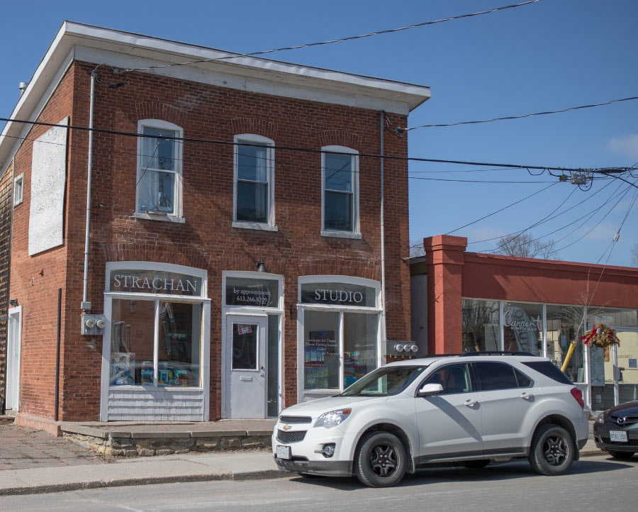 Outdoor photo of Strachan's studio in Almonte Sunny view of Strachan's studio in Almonte
